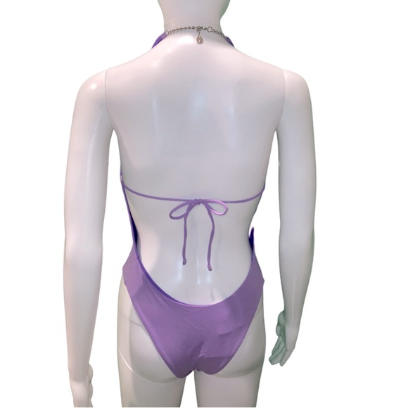 The Attico Lilac One Piece Halterneck Tiie Back Swimsuit - Picture 6 of 8